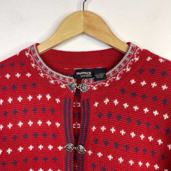Guide Series Norwegian Nordic Fair Isle Sweater Red Blue Wool Blend Womens 2XL - Picture 3 of 10